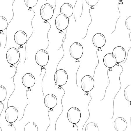 Cartoon balloons seamless pattern template. Vector illustration in black and white for games, background, pattern, decor. Print for fabrics and other surfaces. Coloring paper, page, story bookのイラスト素材