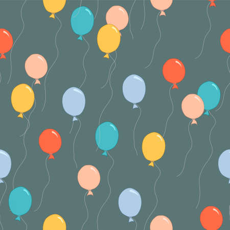 Cartoon colorful balloons seamless pattern template. Vector illustration on dark pastel background for games, wallpaper, decor. Print for fabrics and other surfaces.のイラスト素材