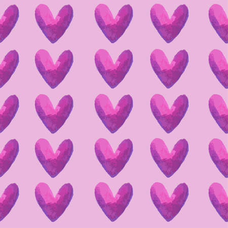 Cartoon pastel pink purple heart seamless pattern template. Watercolor vector illustration for...