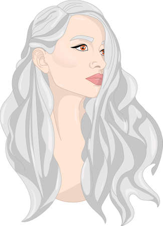 Cartoon girl with long grey silver hair, character close up template. Vector illustration for games, background, pattern, decor.のイラスト素材