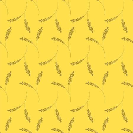 Cartoon gold plant leaf seamless pattern template. Vector illustration on bright yellow background for games, background, pattern, decor. Print for fabrics and other surfaces.のイラスト素材