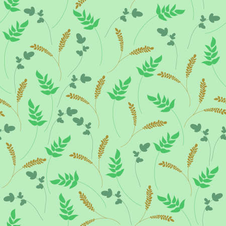 Cartoon mix plant leaf seamless pattern template. Vector illustration on pastel green background for games, background, pattern, decor. Print for fabrics and other surfaces.のイラスト素材