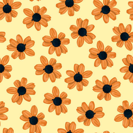 Realistic small yellow gerbera flowers seamless pattern template. Colorful daisy vector illustration...
