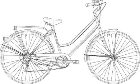 Retro vintage bicycle realistic sketch template. Cartoon vector illustration in black and white for games, background, pattern, decor. Print for fabrics and other surfaces. Coloring paper, page, storyのイラスト素材