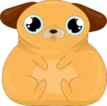 Cute cartoon yellow pug dog template. Vector illustration for kids story book for games, background, pattern, decor. Print for fabrics and other surfaces.のイラスト素材