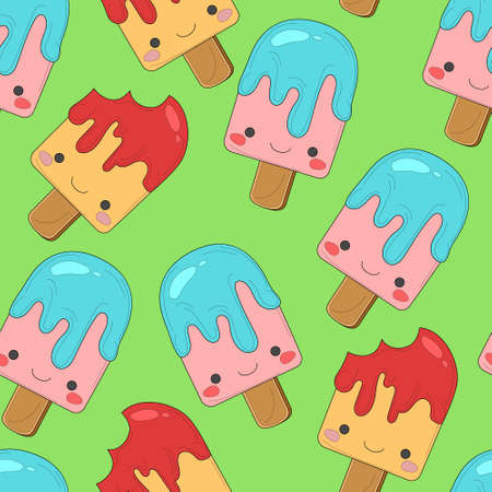Cute simple cartoon colorful glazed ice cream seamless pattern template. Bright vector illustration...