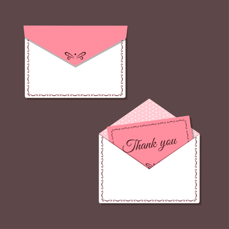 A Vector illustration of Thank you card and open and closed envelope, decorated pattern and polka dotsのイラスト素材