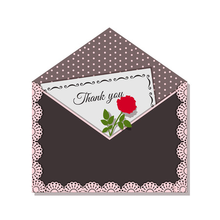 A Vector illustration of Thank you card and rose flower on dark envelope, decorated lace and polka dotsのイラスト素材