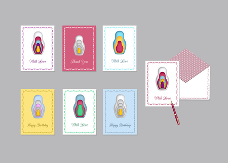 Vector illustration of greetings card Nest doll, isolated on a light backgroundのイラスト素材