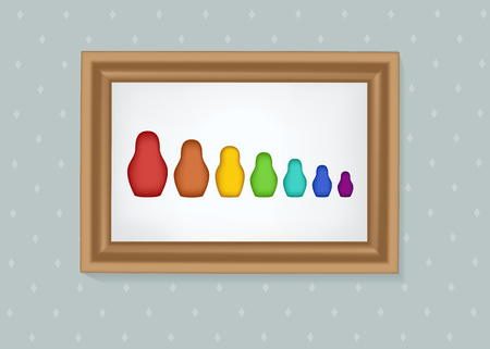 Vector illustration of set of nesting dolls in a frameのイラスト素材