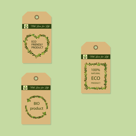 Vector illustration of eco-Product labels isolated on light backgroundのイラスト素材
