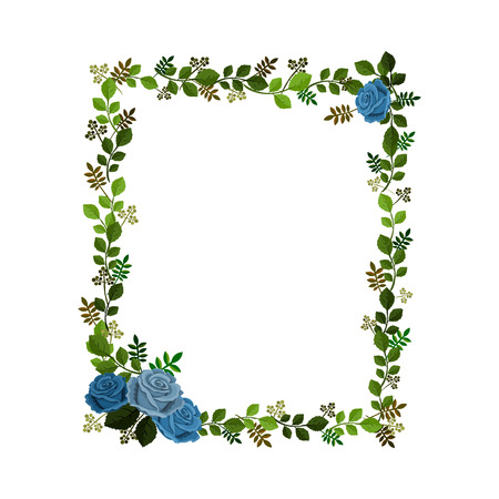 Vector illustration of rectangular frame decorated with roses and leaves, isolated on white backgroundのイラスト素材