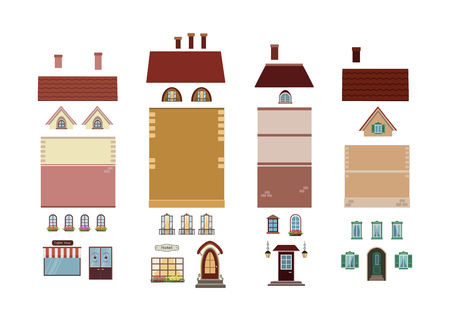 Vector illustration of set of houses with elementsのイラスト素材