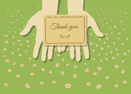 Vector illustration of card Thank you on open palmsのイラスト素材