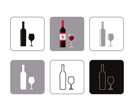 Vector illustration of set of icons of bottle wine with glassのイラスト素材