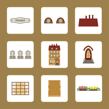 Vector illustration of icons of house Vintage Hotel with separate elementsのイラスト素材