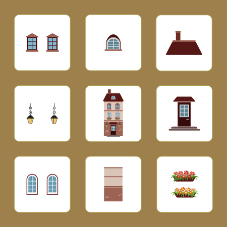 Vector illustration of icons of House with Lanterns with separate elementsのイラスト素材