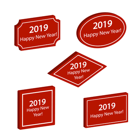 Vector illustration of set of labels Happy New Year 2019のイラスト素材