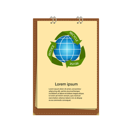 Vector illustration of notebook with recycling arrows around Earth globeのイラスト素材