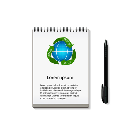 Vector illustration of notebook with recycling arrows around Earth globeのイラスト素材