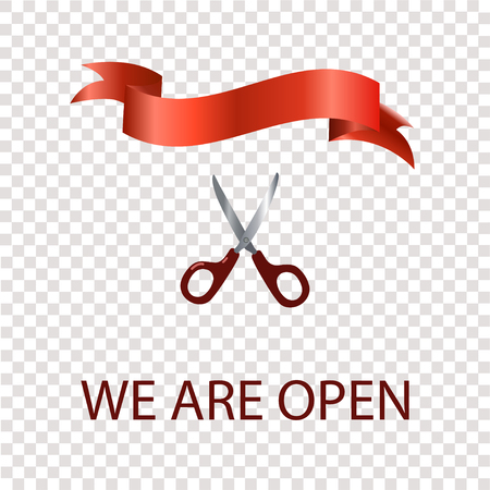 Vector illustration of red banner We are open on transparent backgroundのイラスト素材
