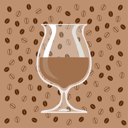 Vector illustration of glass of coffee liqueur on background of coffee beansの写真素材