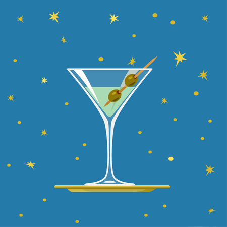 Vector illustration of glass of Martini with olives on trayの写真素材