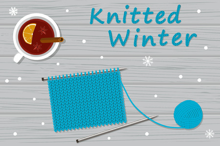 Vector illustration of knitting and cup of mulles wineのイラスト素材