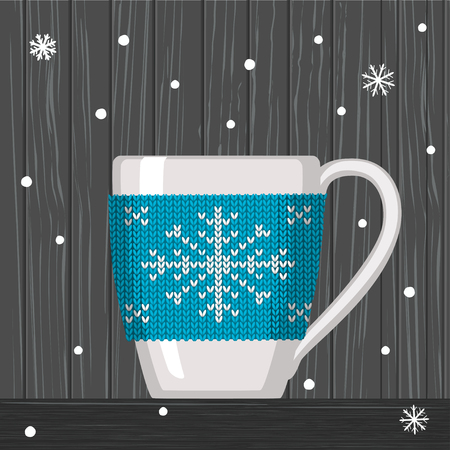 Vector illustration of cozy knitting blue with pattern snowflake for cupのイラスト素材