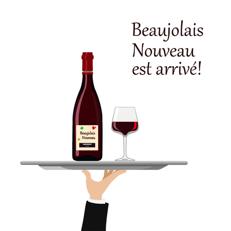 Vector illustration of beaujolais Nouveau wine with glass on trayのイラスト素材