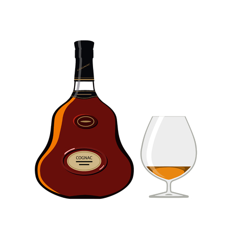 Vector illustration of bottle of cognac with glass isolated on white backgroundのイラスト素材