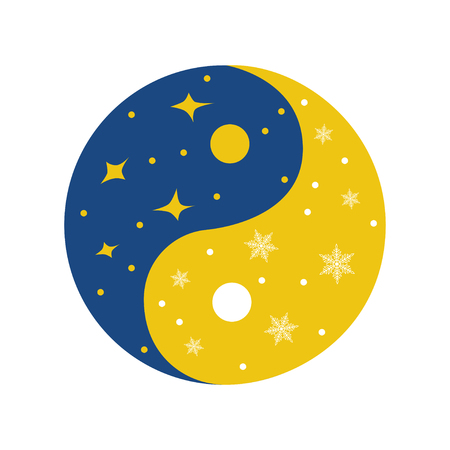 Vector illustration of Yin Yang symbol with snowflakesのイラスト素材
