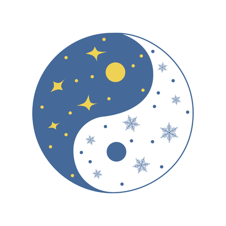 Vector illustration of Yin Yang symbol with snowflakesのイラスト素材
