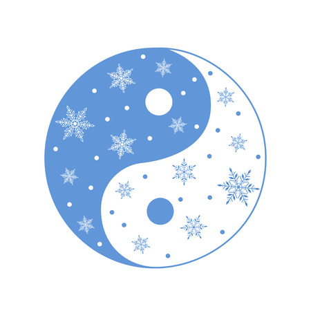 Vector illustration of Yin Yang symbol with snowflakesのイラスト素材