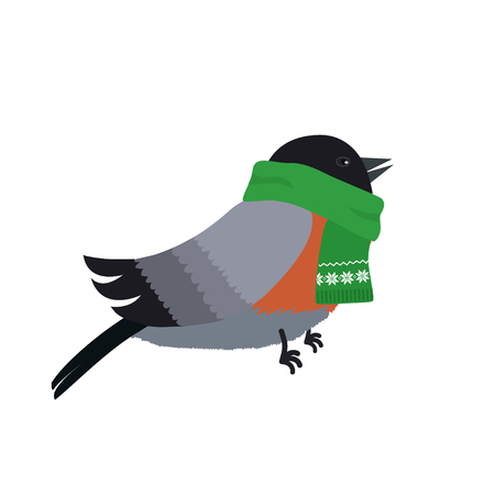 Vector illustration of Bullfinch in green knitted isolated on white backgroundのイラスト素材