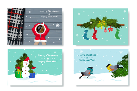 Vector illustration of set of greeting cards on theme of Christmas and New Yearの写真素材