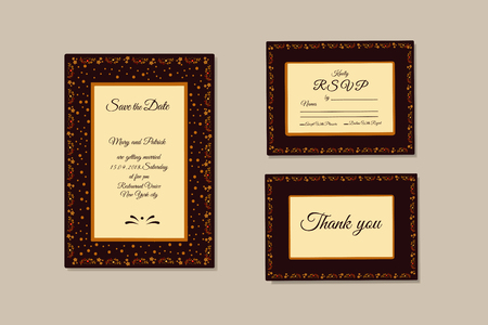 Vector illustration of set of wedding invitations decorated with ethnic patternの写真素材