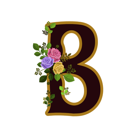 Vector illustration of letter decorated with roses, isolated on white backgroundのイラスト素材