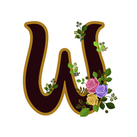Vector illustration of letter decorated with roses, isolated on white backgroundのイラスト素材