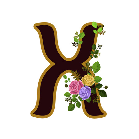 Vector illustration of letter decorated with roses, isolated on white backgroundのイラスト素材