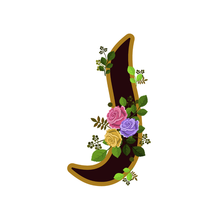 Vector illustration of letter decorated with roses, isolated on white backgroundのイラスト素材