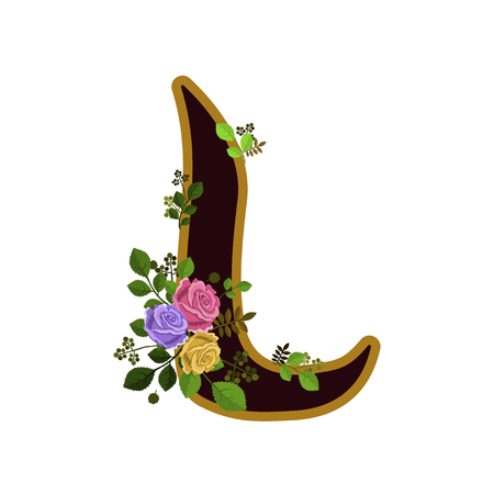 Vector illustration of letter decorated with roses, isolated on white backgroundのイラスト素材