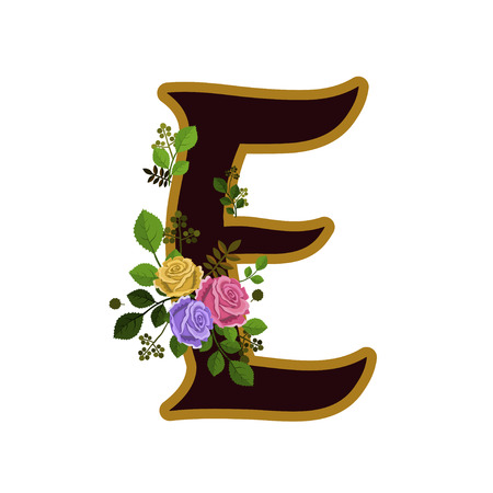 Vector illustration of letter decorated with roses, isolated on white backgroundのイラスト素材