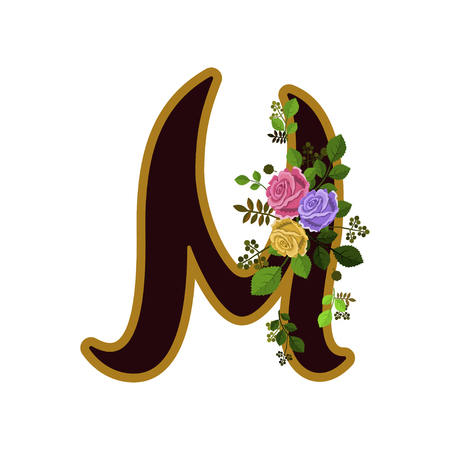 Vector illustration of letter decorated with roses, isolated on white backgroundのイラスト素材