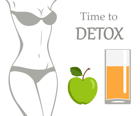 Vector illustration of glass of apple juice. Time to detoxのイラスト素材