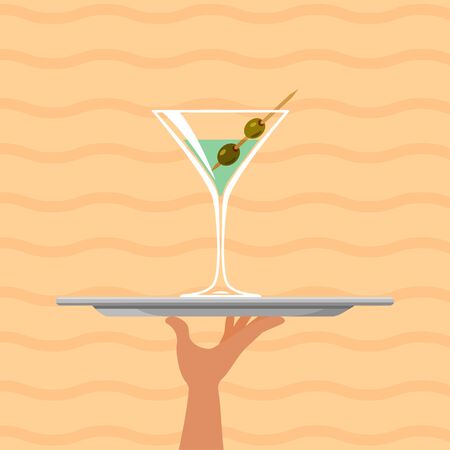 Cocktail martini on tray on summer background. Vector illustrationのイラスト素材