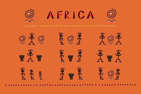 Africa. Set of african funny ethnic characters. Vector illustrationのイラスト素材