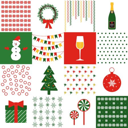 Christmas. Set of Christmas items with festive ornament. Vector illustrationのイラスト素材