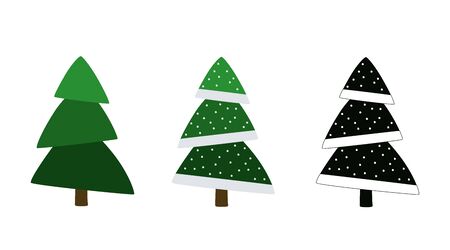 Christmas trees. Set of colored and silhouette Christmas trees. Vector illustrationのイラスト素材