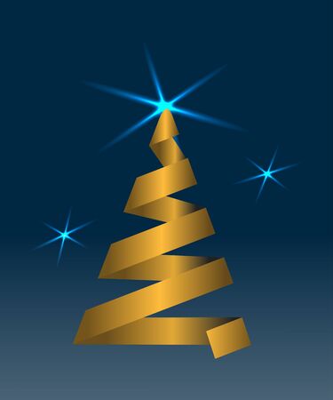 Christmas tree. Original gold Christmas tree on background of the starry sky. Vector illustrationのイラスト素材